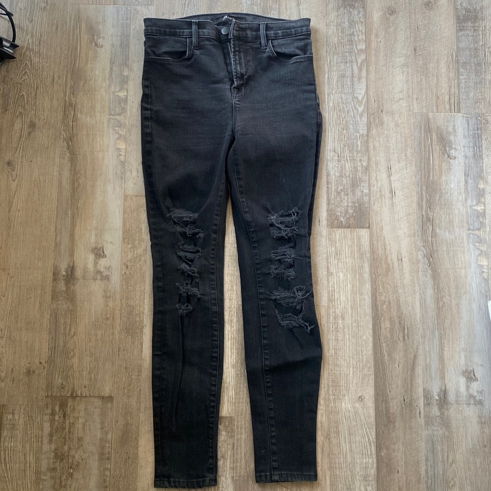 JBRAND High Rise, Ripped, Skinny, Faded Black Jeans